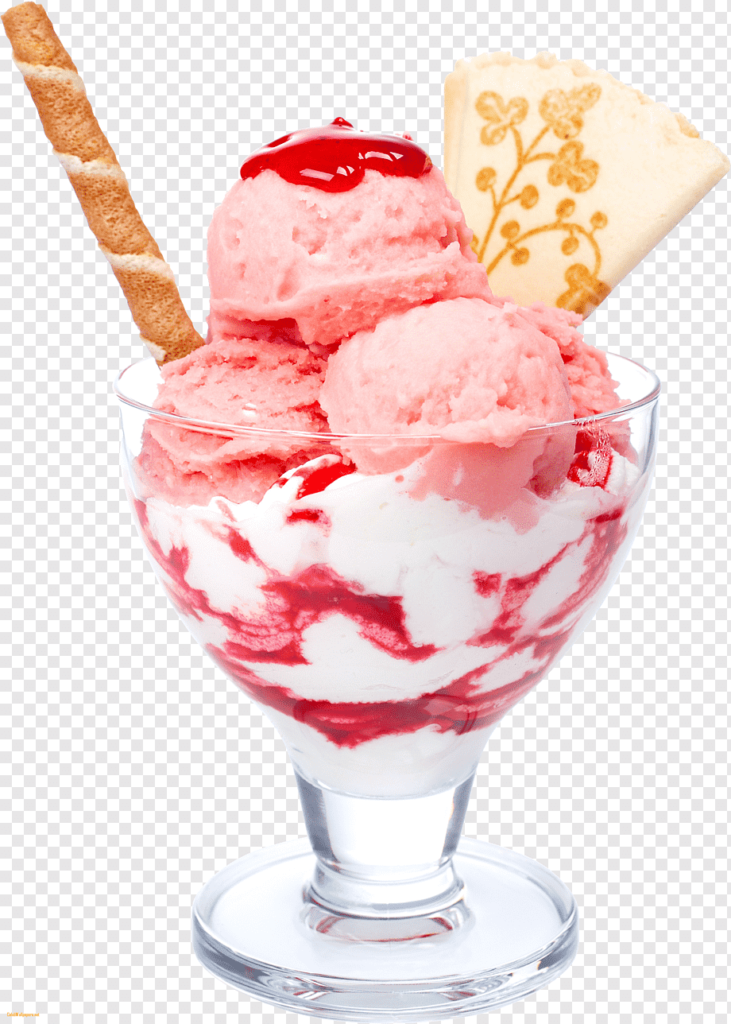 png transparent ice cream cones sundae, strawberry ice cream, ice cream, cream food baking, siro, strawberry syrup, waffles